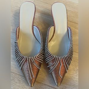 AREA Lamé Crystal Embellished Mules